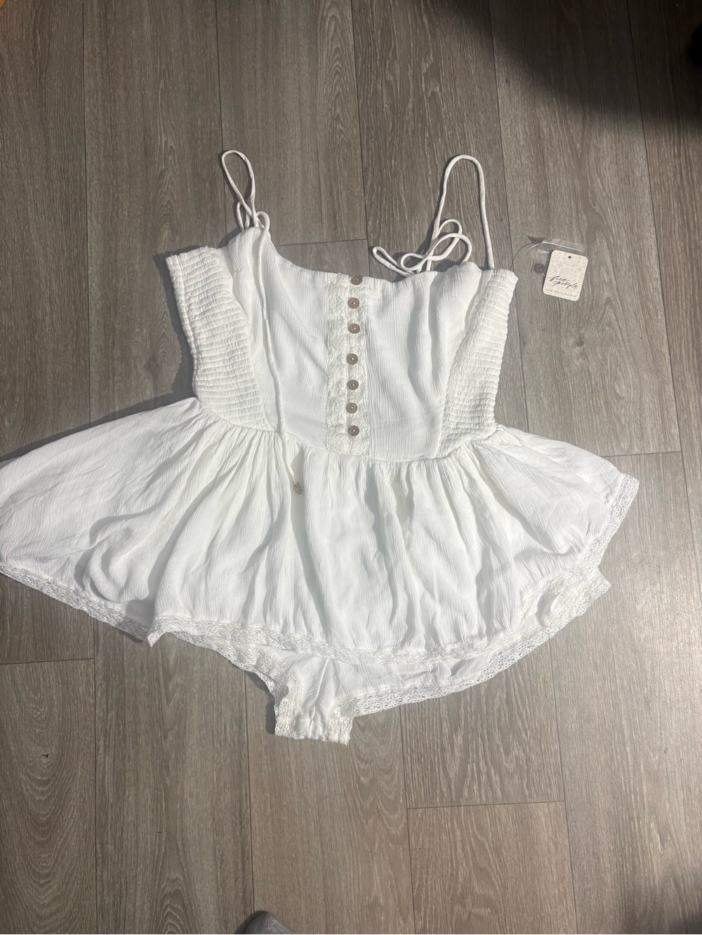 Free People White Lace-Trim Mini Romper